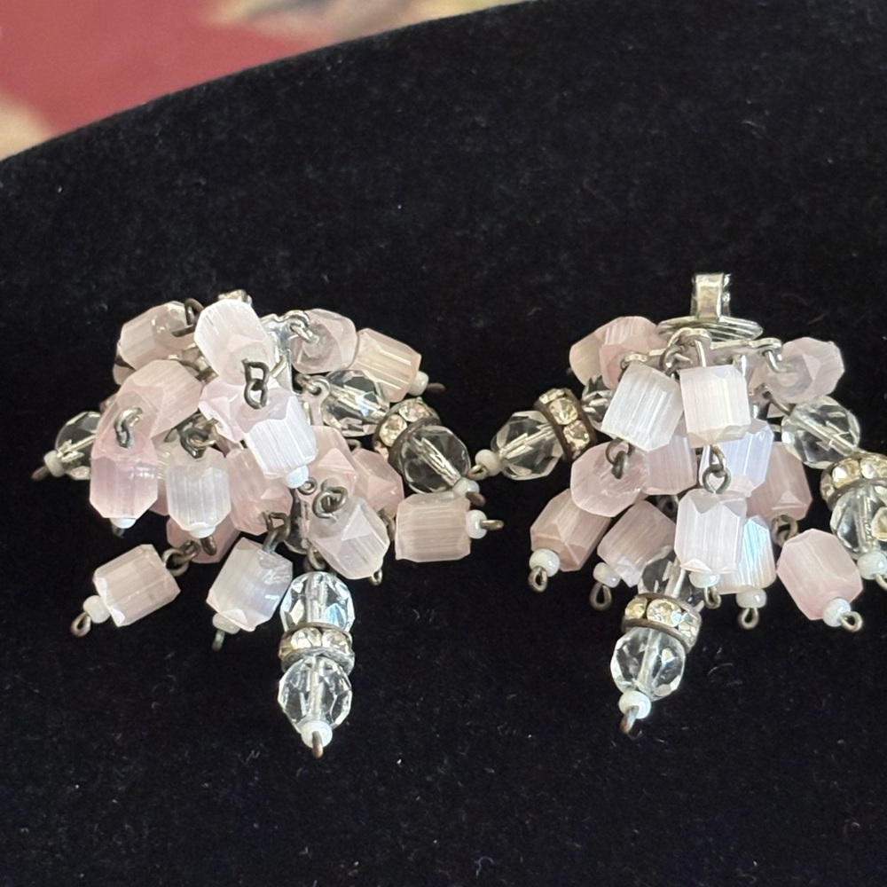 Vintage Castlecliff Pink Clip On Dangle Earrings